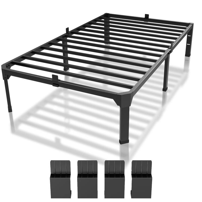 14" Metal Twin Bed Frame with Mattress Slide Stopper Single Black